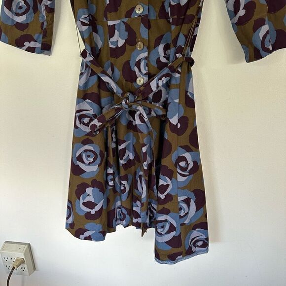 Boden Women’s Riviera Olive Green Rose Floral Print Button Down Waist Tie Shirt - Picture 5 of 13